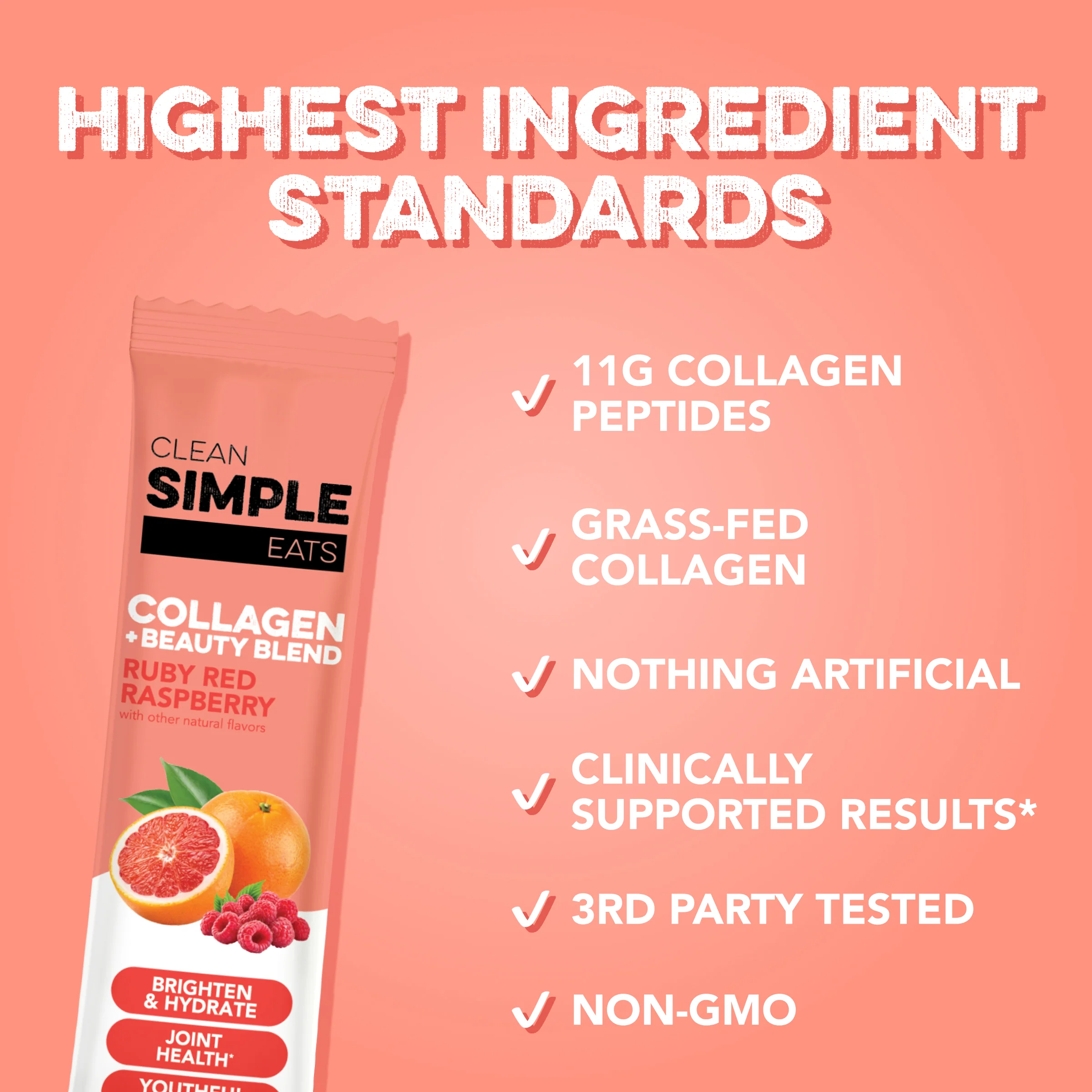 Collagen + Beauty Blend: Ruby Red Raspberry (10 Single Serving Stick Pack) - Image 3