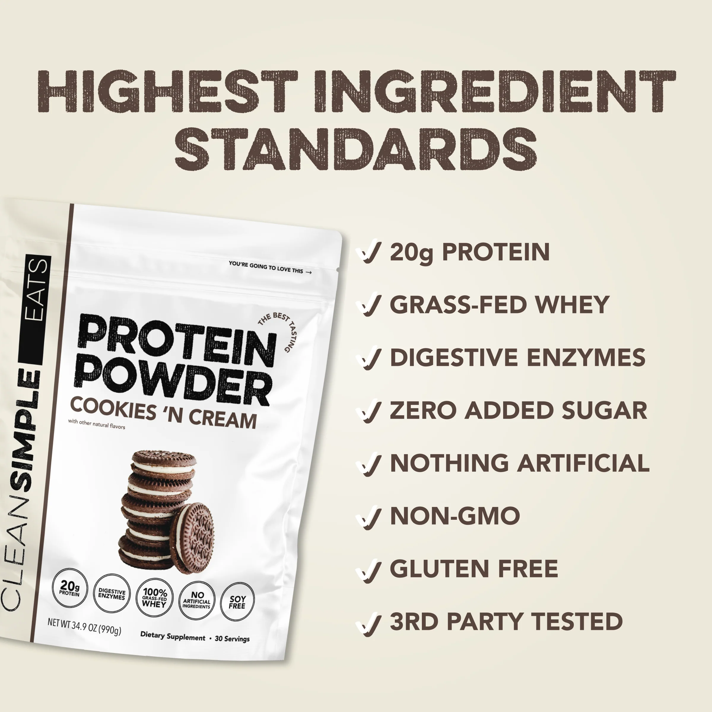 Protein Powder: Cookies 'N Cream (30 Serving Bag) - Image 3
